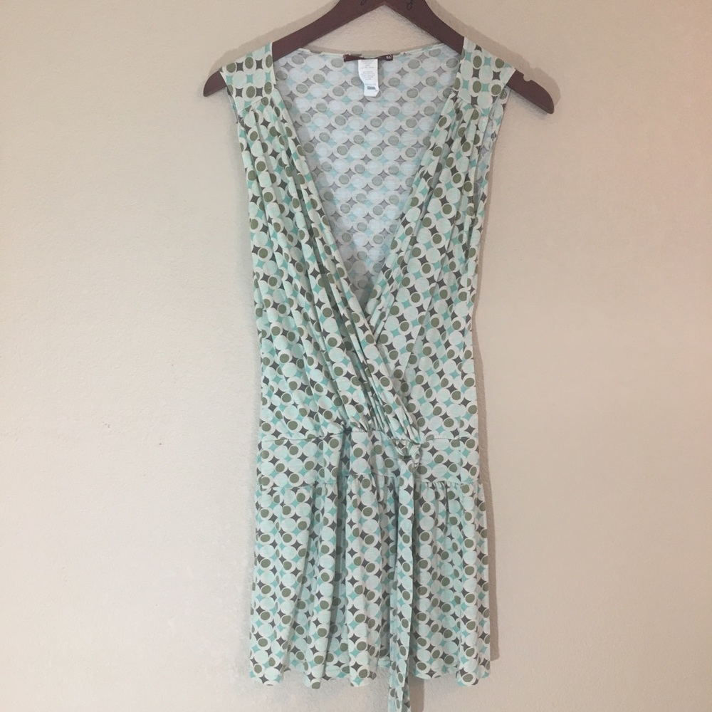 Medium printed minidress blue & green faux wrap